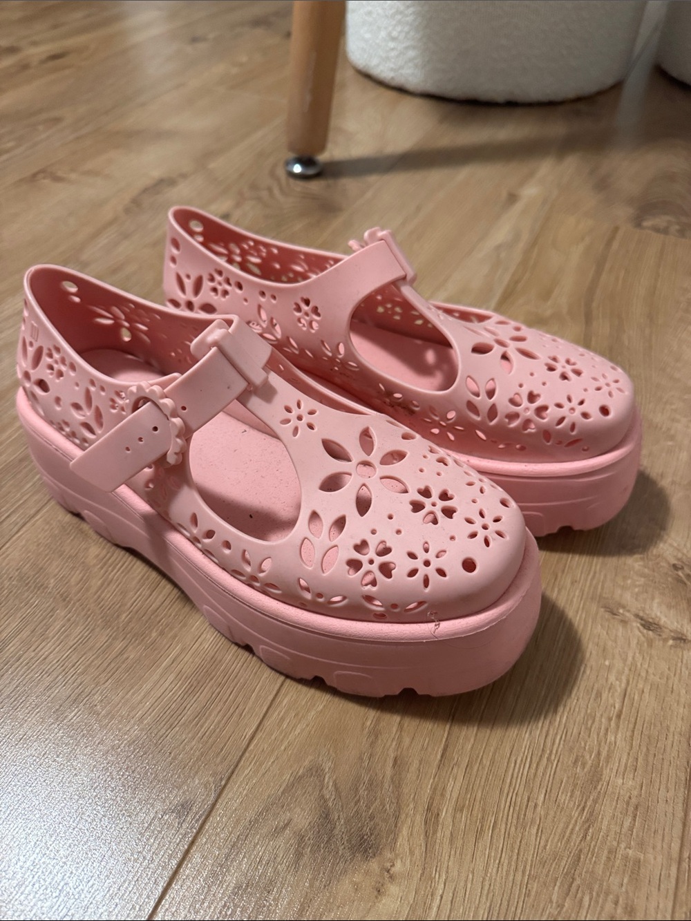 Melissa Pink Floral Cutout Platform Mary Jane Shoes